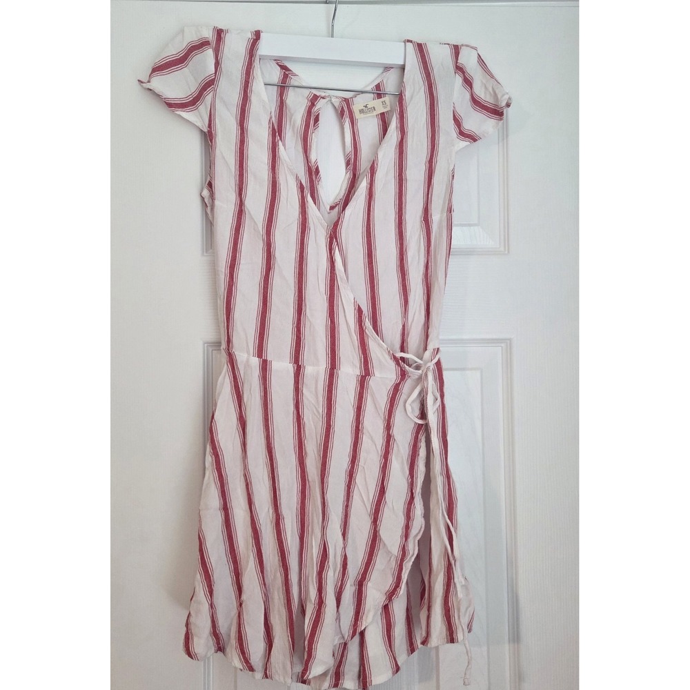 Hollister Womens Striped Wrap Romper Skort Nautical Red White XS Short Sleeve